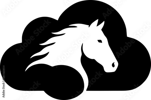 Cloud Spirit Horse Negative Space Weather Vector Icon