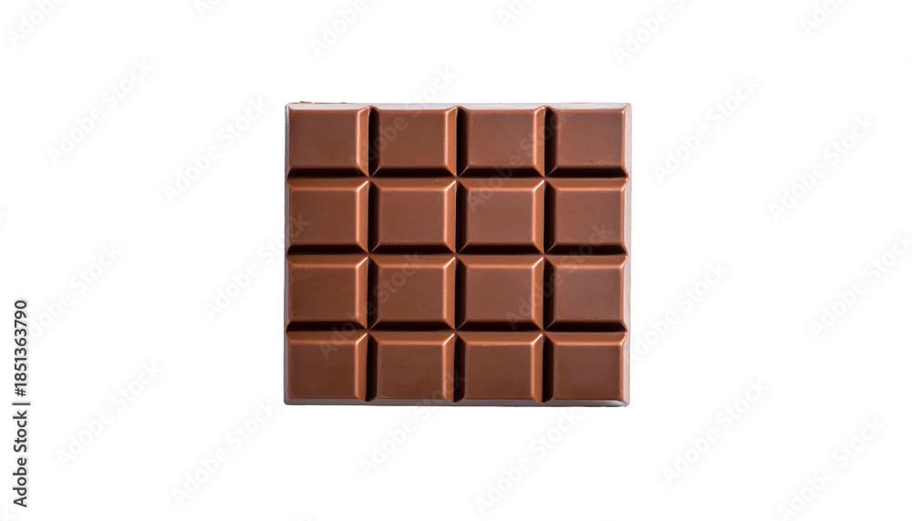 Obraz premium A square chocolate bar, divided into sixteen squares, centered on a black background