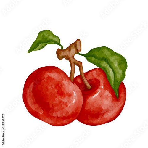 Ripe red apple, juicy fruit. Vector graphics.