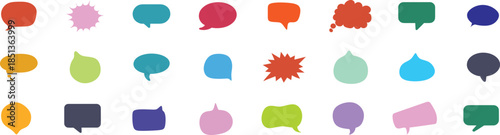 Set of colorful blank empty speech bubbles for text, chatting, message box. Vector illustration balloon speak sign dialog communication frame