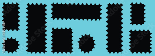 Postage stamp set. Set of blank rectangle and square Postage stamp frames. Blank postage stamp. Clean postage stamp template. Postage icon. Mockup postage stamps. Blank postage stamp borders templates