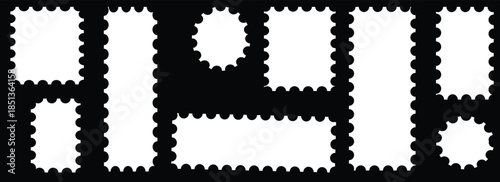 Postage stamps. Blank postcard and letter stamp templates collection with copy space. Vintage post stamp frame and border