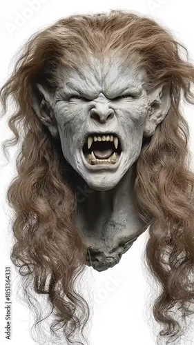 Terrifying Werewolf Mask with Long Hair and Ferocious Expression.