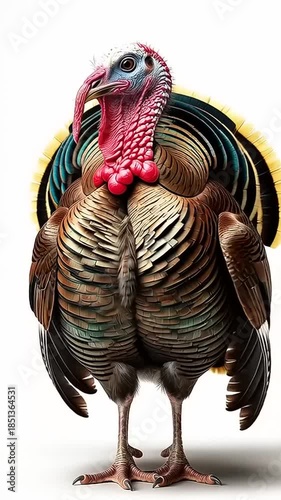 Majestic Male Turkey Displays Feathers in Studio Portrait.