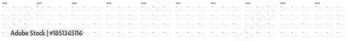 Minimal yearly calendar grid 2026–2035 vector layout editable
