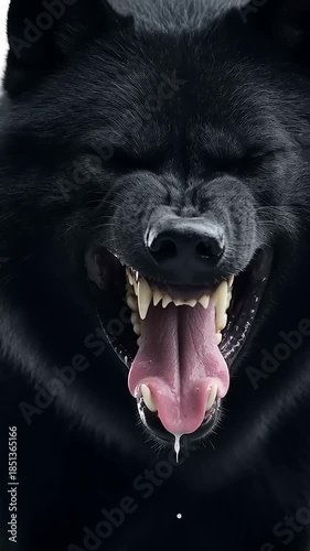 Fierce Black Wolf Snarling Aggressively with Sharp Teeth Exposed.
