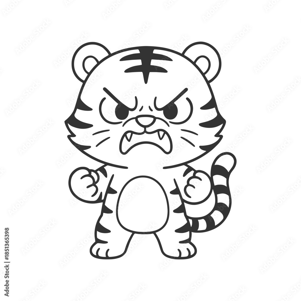 Fototapeta premium Cute cartoon tiger cub head vector illustration isolated on white background