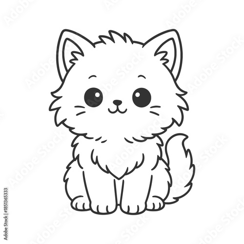 Cute cartoon kitten sitting and smiling illustration