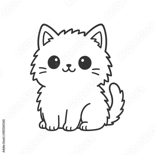 Happy cartoon kitten sitting and smiling