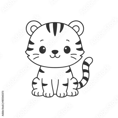cute cartoon kitten smiling in a simple vector illustration style
