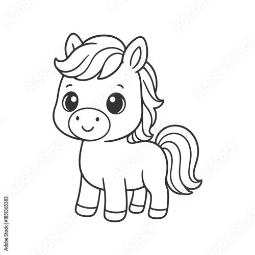 Cute baby pony cartoon character smiling happily