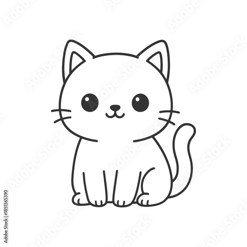 Cute cartoon kitten sitting happily with fluffy fur