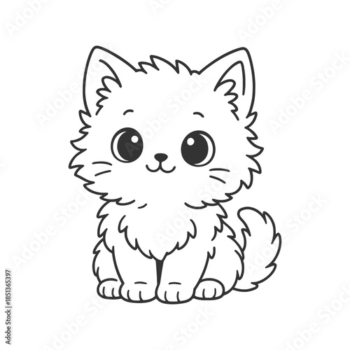 cute cartoon kitten sitting and smiling in a simple vector illustration