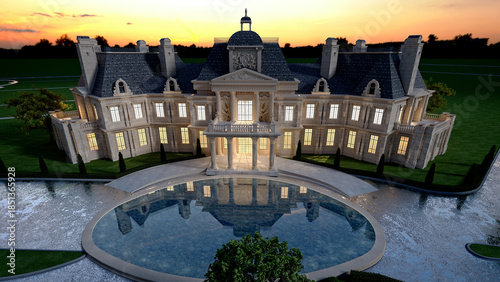 High-quality 3D render of modern building exteriors at night, cinematic lighting, realistic reflections, detailed architecture, moody atmosphere.