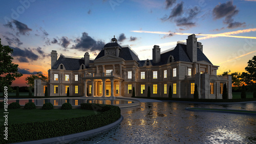 High-quality 3D render of modern building exteriors at night, cinematic lighting, realistic reflections, detailed architecture, moody atmosphere.