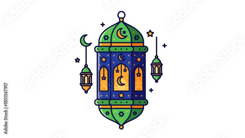 Decorative Islamic lantern with moon and star motifs for festive ambiance
