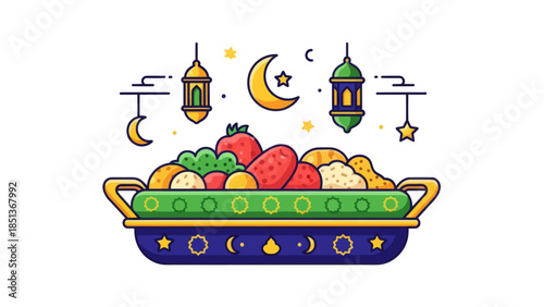 Whimsical Ramadan Iftar Feast with Traditional Fruits and Lanterns