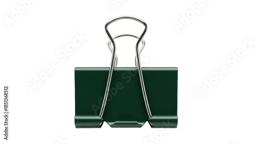 Fotografi Dark green binder clip PNG isolated on transparent background, office supply for