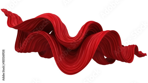 Vászonkép Dynamic red fabric flowing isolated PNG, elegant cloth wave on transparent backg