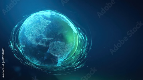 Wallpaper Mural Futuristic glowing digital earth hologram with swirling energy and light particles against a dark blue background Torontodigital.ca