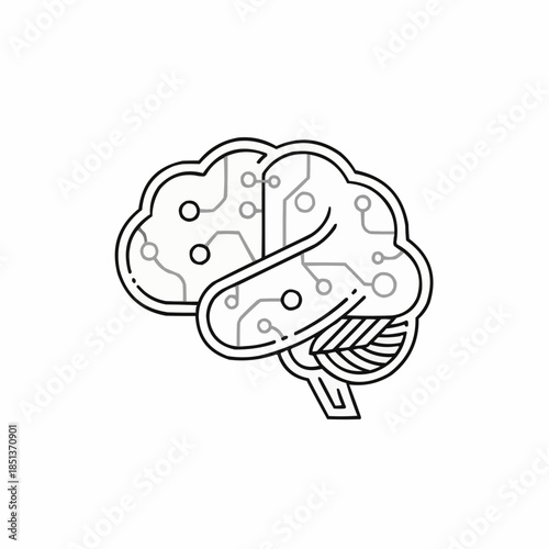 Brain with circuit board pattern and leafy sprout emerging