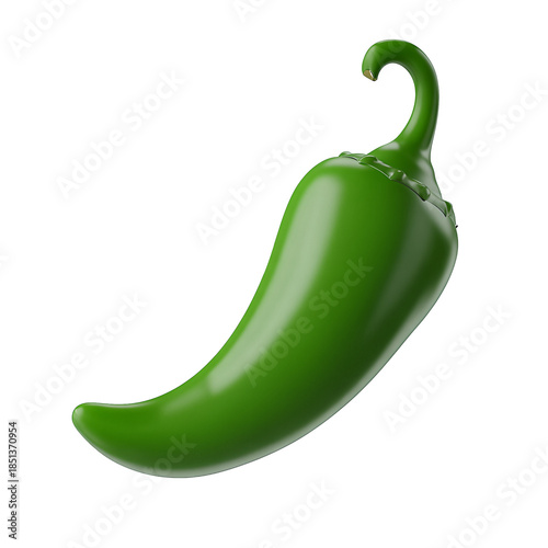 Green Jalapeo Pepper Glossy White 3D Render Isolated on transparent background, png