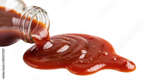 Canvas Print Pouring tomato ketchup from glass bottle isolated PNG, condiment for fast food a