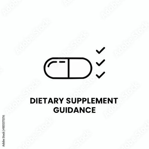 Dietary supplement guidance with pill and checkmarks