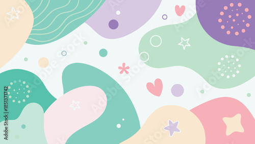 Cute pastel abstract background with organic shapes and playful elements