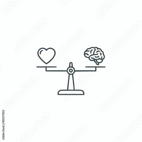 Heart and brain balanced on scales symbolizing harmony