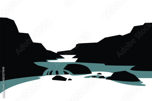 Minimalist Canyon River Landscape, wilderness concept