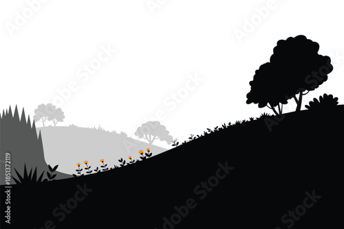 Minimalist Hillside Landscape Silhouette, simplicity concept