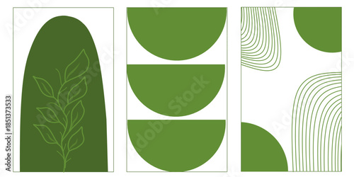 Triple set of black and red circle wallpaper. Contemporary abstract art illustration. Bohemian concept for walls and interiors.