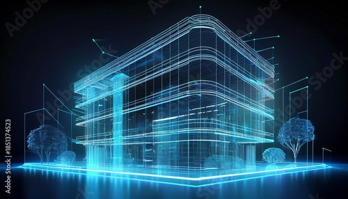 a modern building 3d architecture hologram simulation