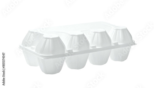 A white, closed egg carton holding six individual egg compartments