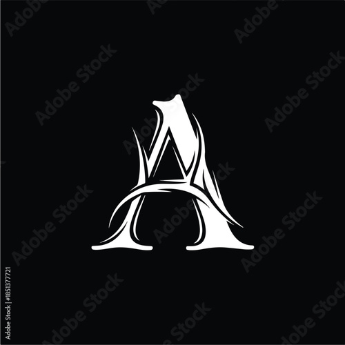 Elegant Letter A Logo Design with Abstract Swirls on Black Background.