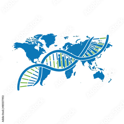 Global DNA structure over world map representing genetic research.