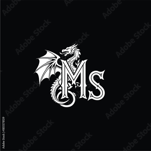 Majestic Dragon MS Monogram Logo Design.