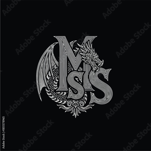 Monogram with Dragon and Ornate Details.