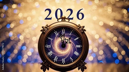 New Year's Eve countdown with elegant pocket watch and fireworks