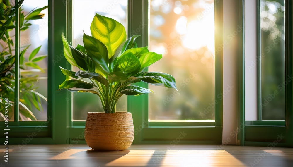 Fototapeta premium a vibrant green potted plant adds a touch of nature to any indoor space creating a refreshing atmosphere