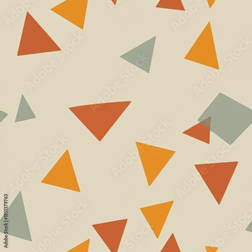 Free Download Scattered geometric triangles in orange and sage on a soft beige background - GFXLoad