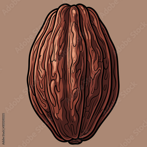 Detailed Cacao Pod Illustration on Brown Background