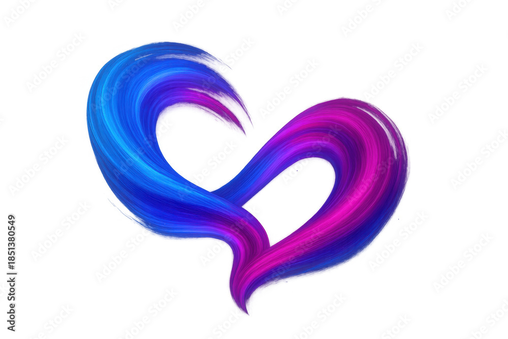 Fototapeta premium Abstract heart shape forming with vibrant blue and pink paint strokes creating a gradient art concept