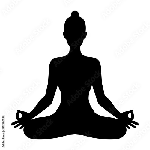 Woman Doing Yoga Black Icon Vector Female doing exercises for meditation and wellness