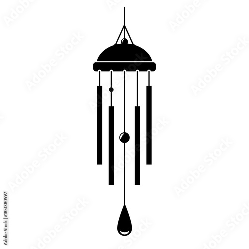 Hanging Wind Chime With Melodic Metal Tubes Black Icon Vector - Musical Chiming house decoration and relaxation