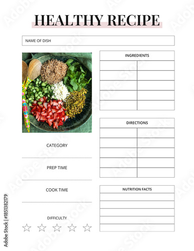 Healthy Recipe Page Printable | Clean Recipe Card & Meal Prep Template | Minimal Wellness Cooking Planner