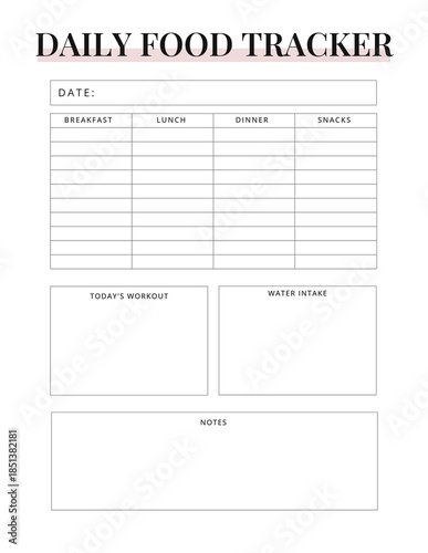Daily Food Tracker Printable | Daily Meal & Nutrition Log Template | Clean Minimal Food Tracking Planner Page