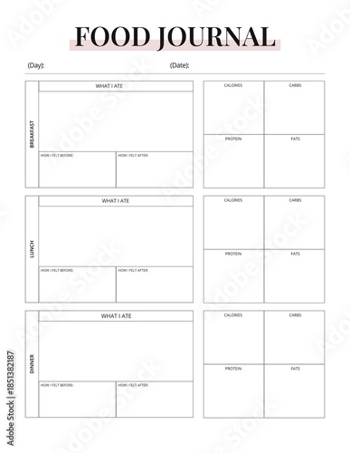 Printable Food Journal | Daily Meal & Nutrition Tracker | Healthy Eating & Diet Log Template