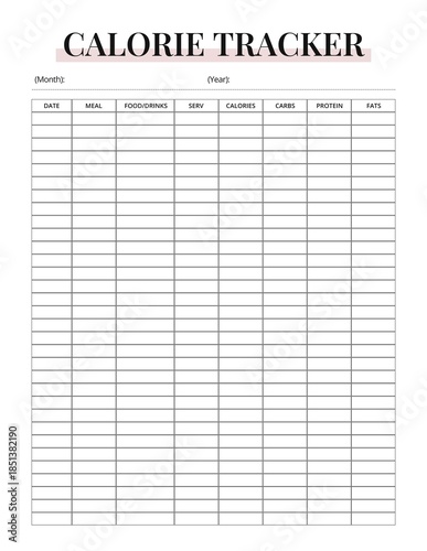 Calorie Tracker Printable | Daily Food & Nutrition Log | Diet Planner & Meal Tracking Template
